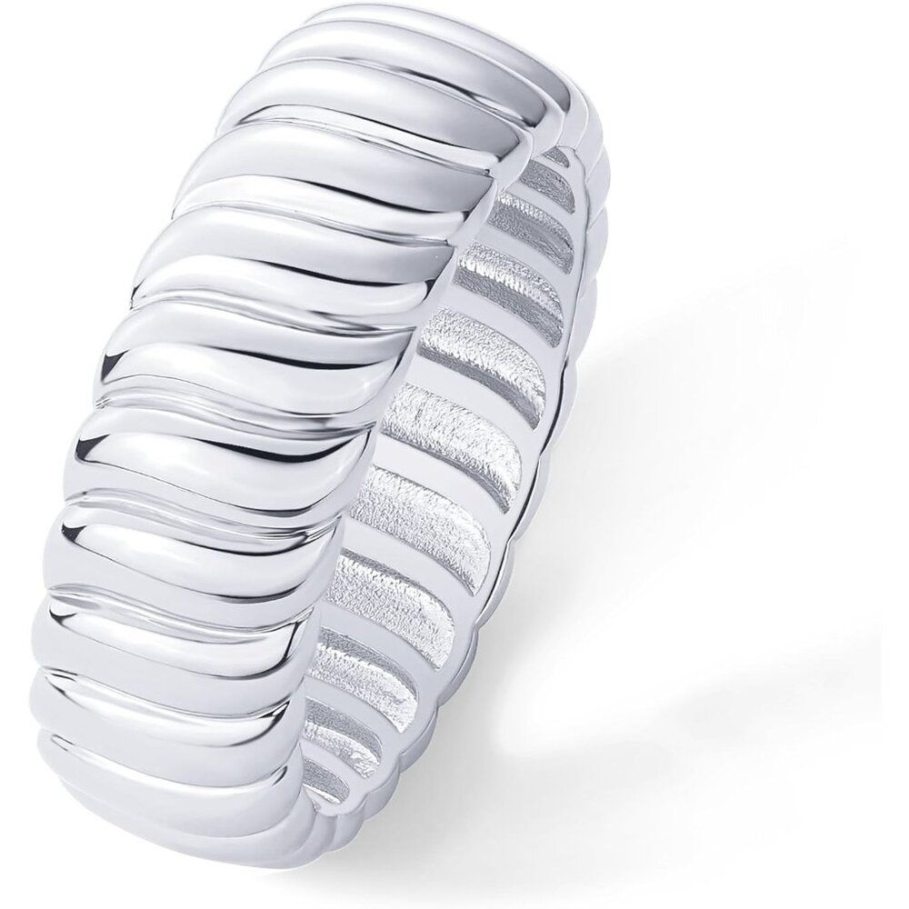 Women's White Gold 14K Plated Chunky Statement Ring Chunky Stackable Wide Band